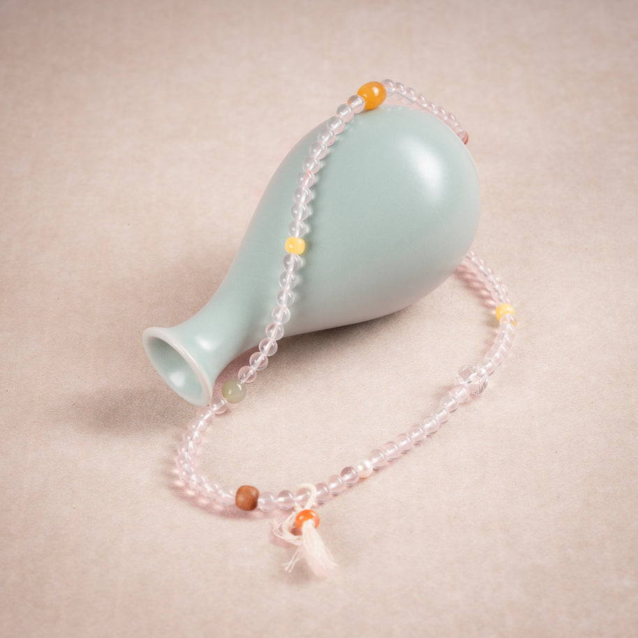 Source Connection Intuition First Moonlight Clear Quartz Beeswax Amber Handmade 3-Loop Bracelet·Metal｜Clarity — atmosphere image 2