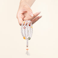 Source Connection Intuition First Moonlight Clear Quartz Beeswax Amber Handmade 3-Loop Bracelet·Metal｜Clarity — on-hand image 2