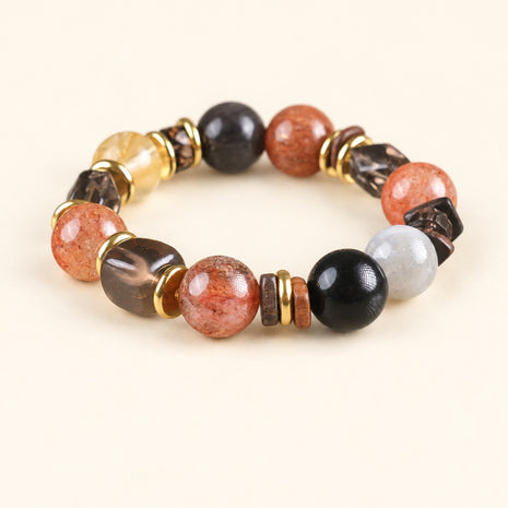 Cord-Cutting Cleansing Embers in the Dark Multicolor Black Gold Super Seven Grey Moonstone Handmade Bracelet·Earth｜Nourishment