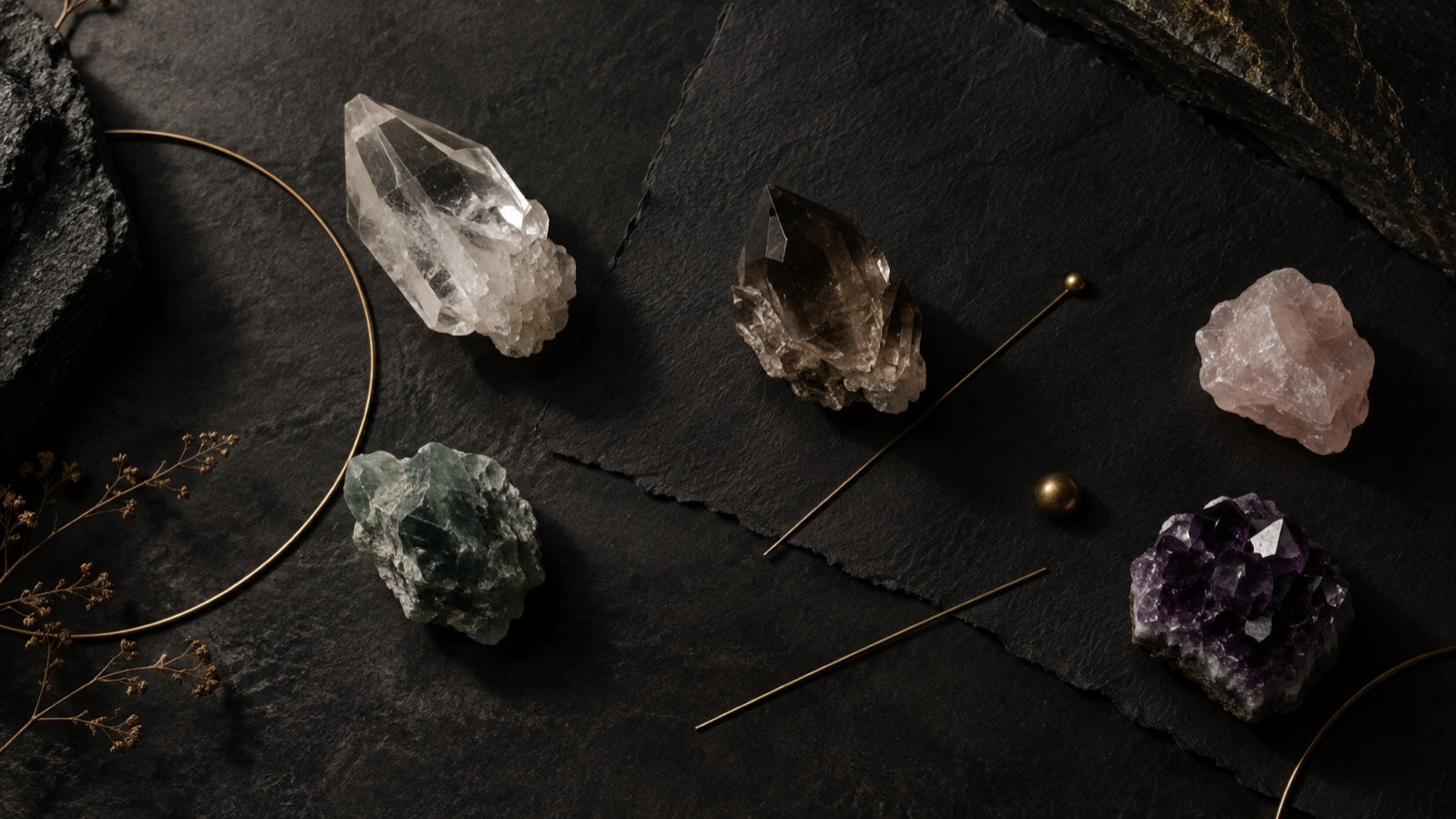 Natural crystal specimens arranged as a quiet mineral archive